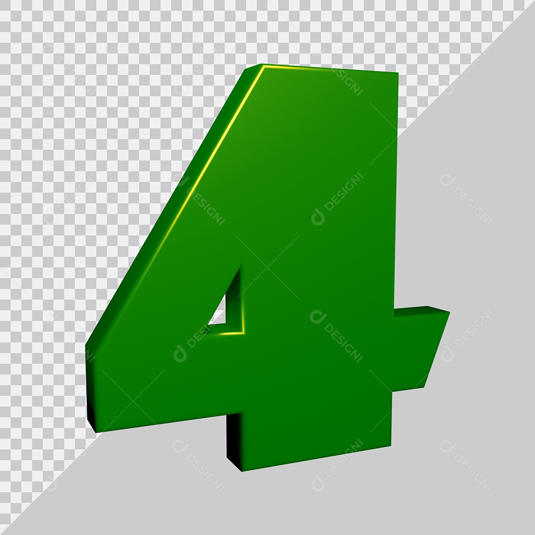 Elemento 3D Para Composição Número 4 Verde PSD