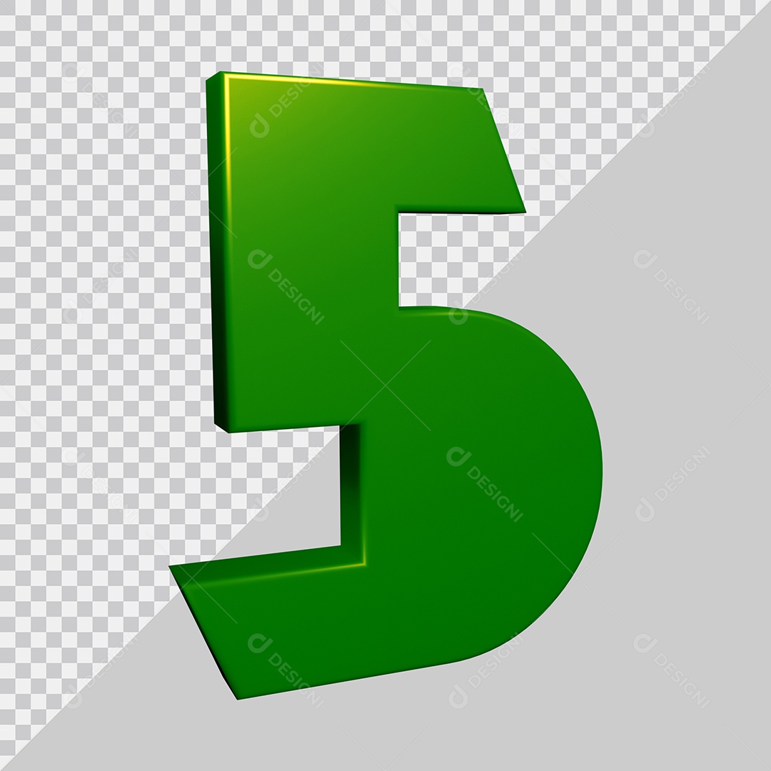 Elemento 3D Para Composição Número 5 Verde PSD
