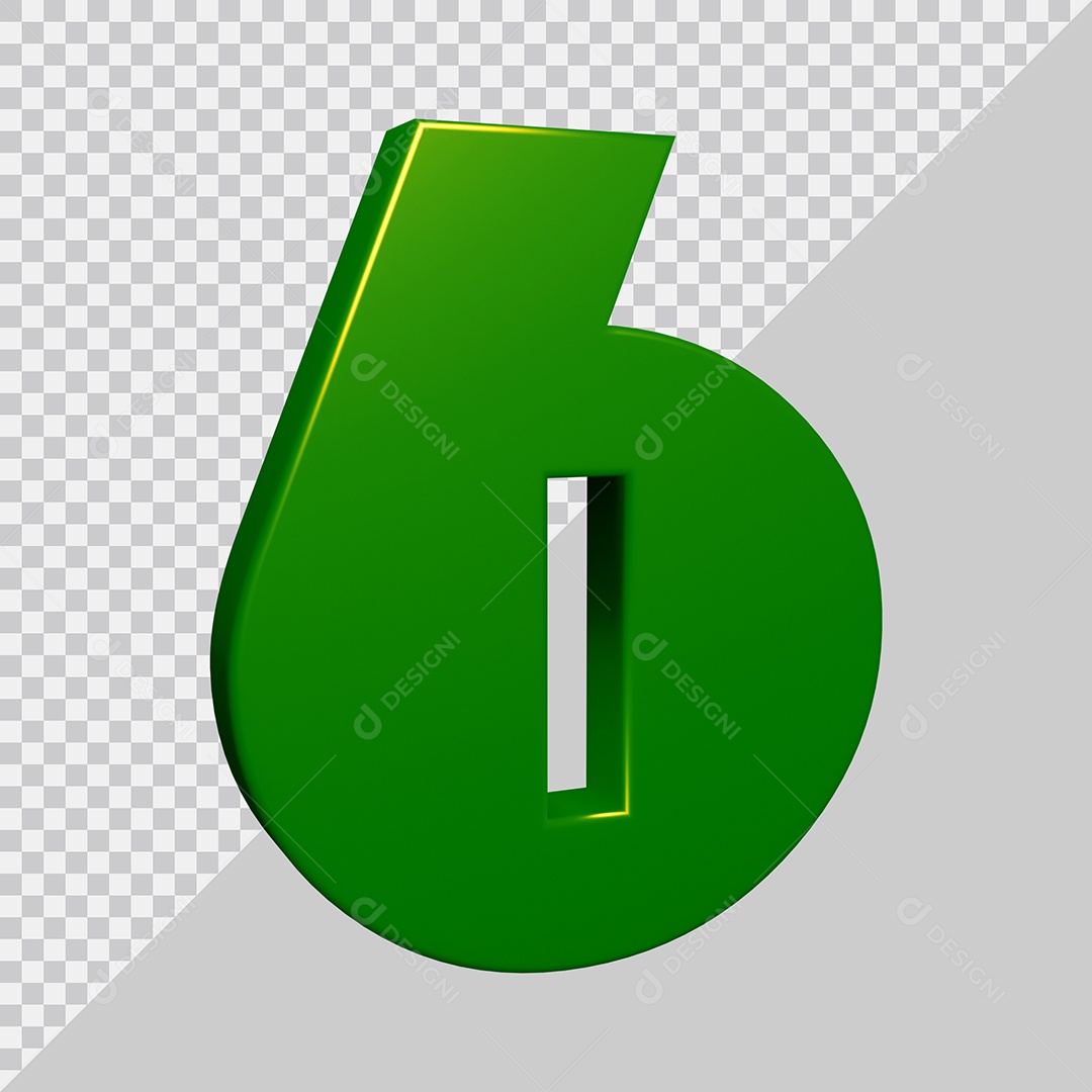 Elemento 3D Para Composição Número 6 Verde PSD