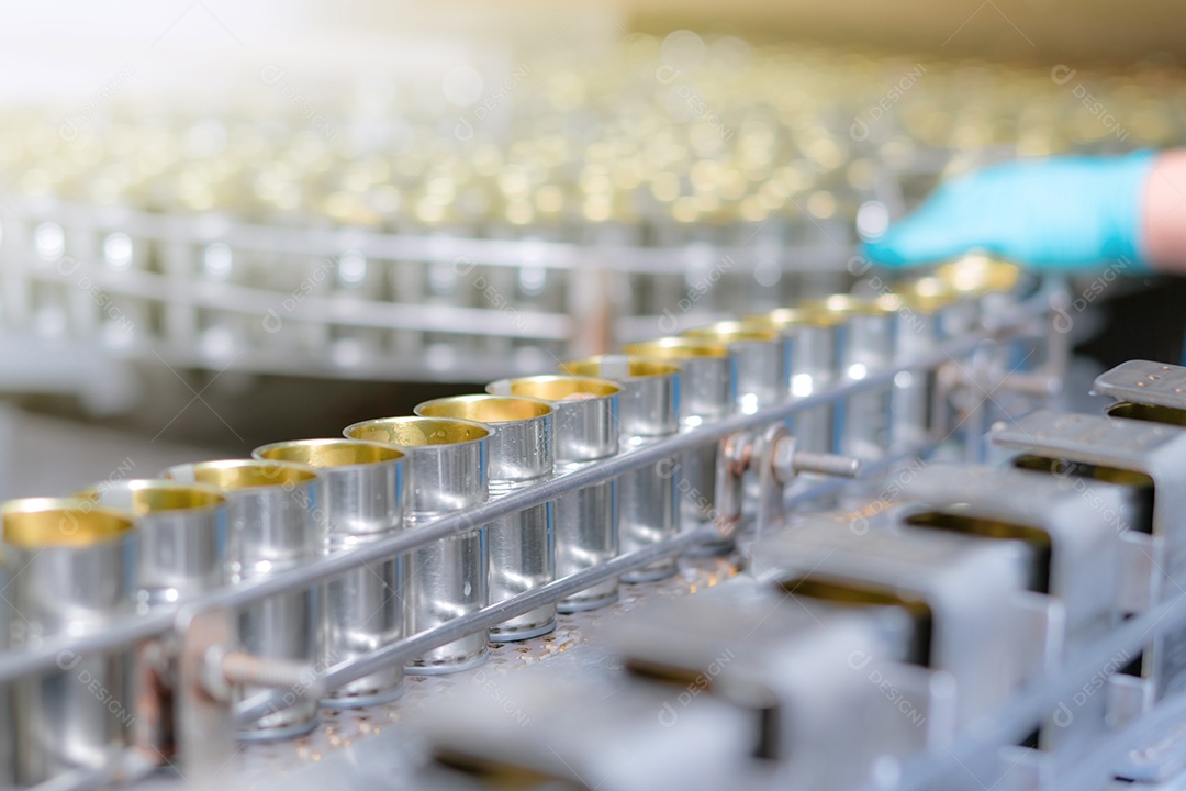 Fábrica de conservas de peixe. Indústria alimentícia. Trabalhadores que trabalham em enlatados