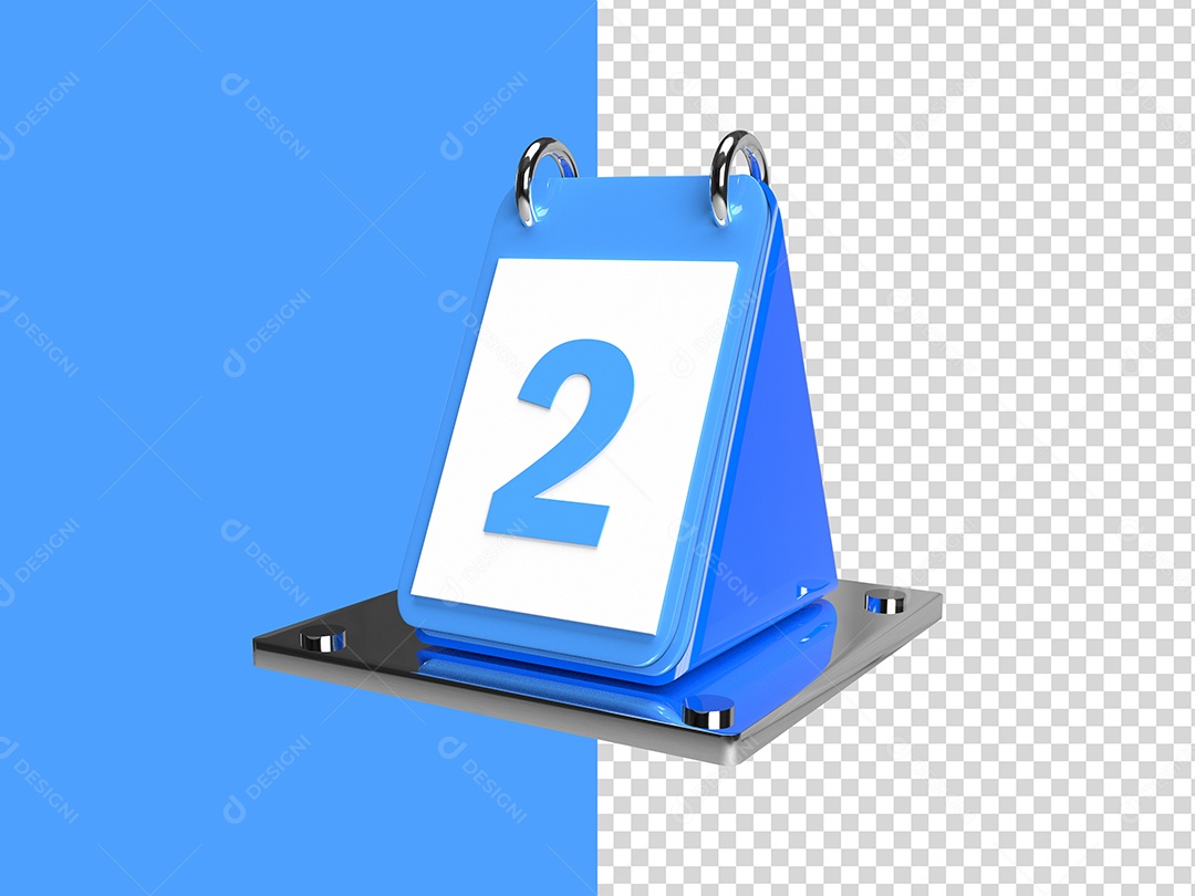 Elemento 3D Calendário Data Dia 2 Azul PSD