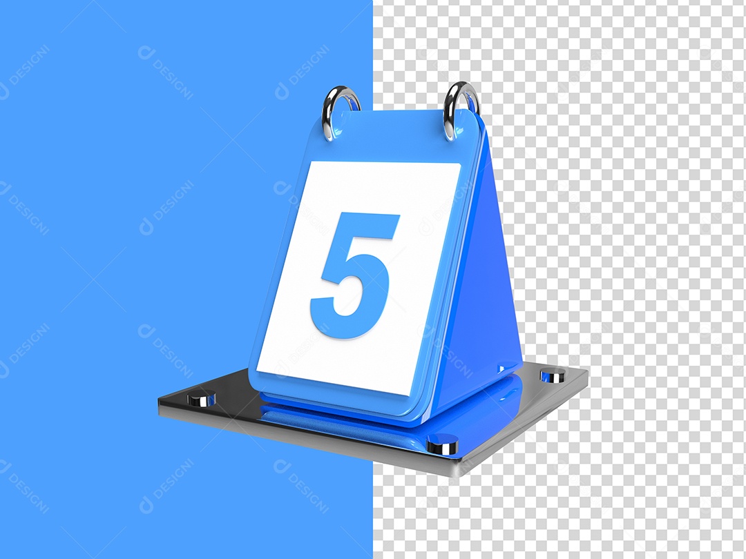 Elemento 3D Calendário Data Dia 5 Azul PSD