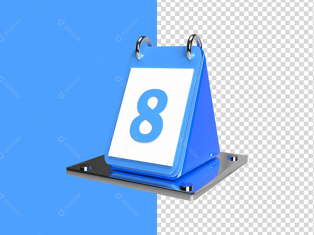 Elemento 3D Calendário Data Dia 8 Azul PSD