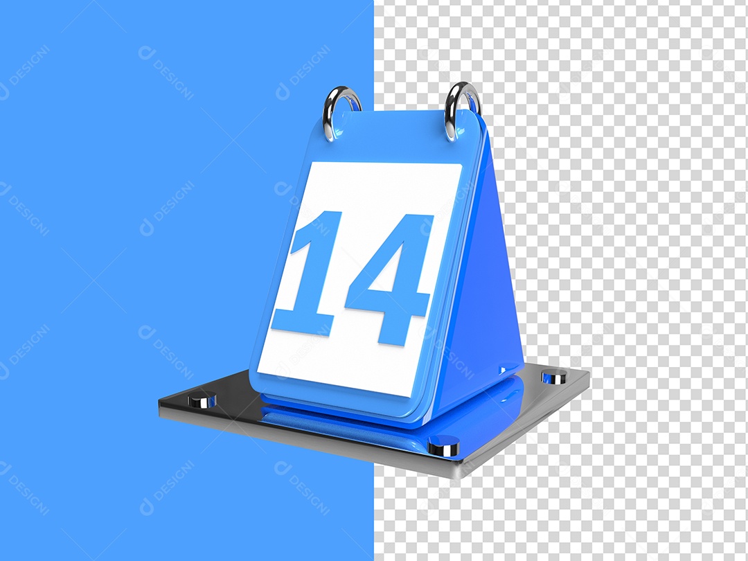 Elemento 3D Calendário Data Dia 14 Azul PSD