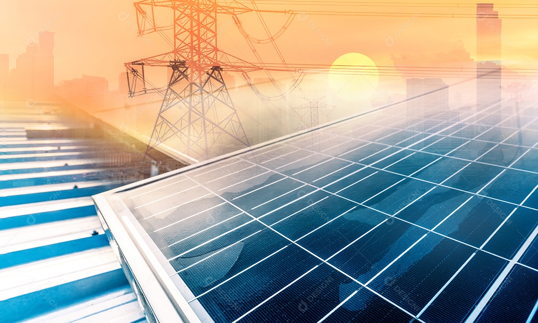 Foco seletivo no painel solar ou módulo fotovoltaico