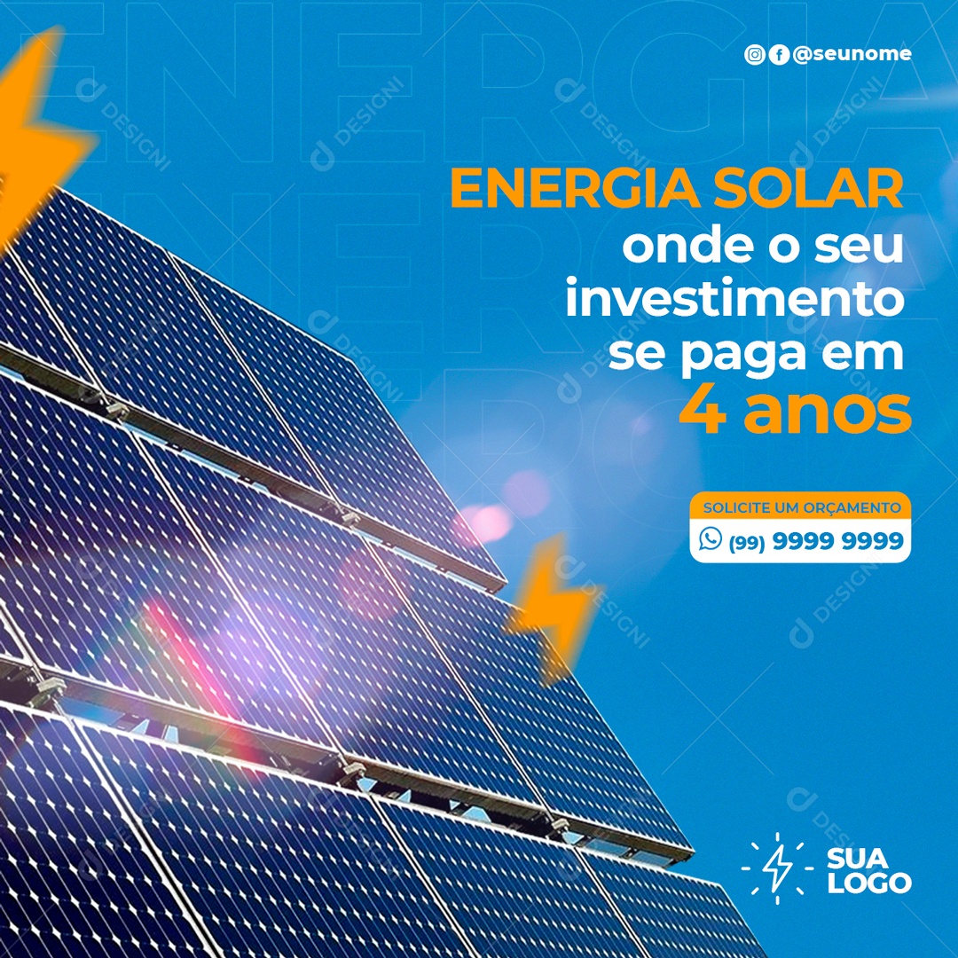 Energia Solar Onde O Seu Investimento Se Paga Em 4 Anos Social Media PSD Editável