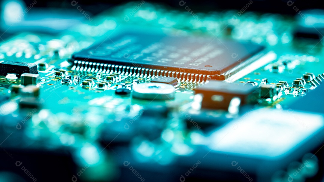 Placa de circuito eletrônico. Placa principal do computador. computador integrado