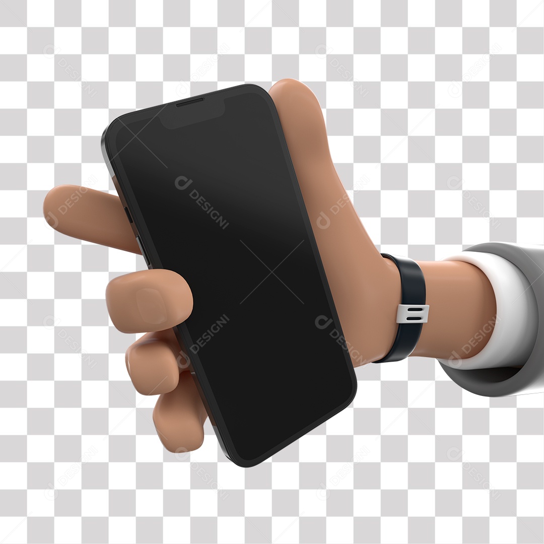 Mão Segurando Celular 3D Elemento para Composição PNG Transparente