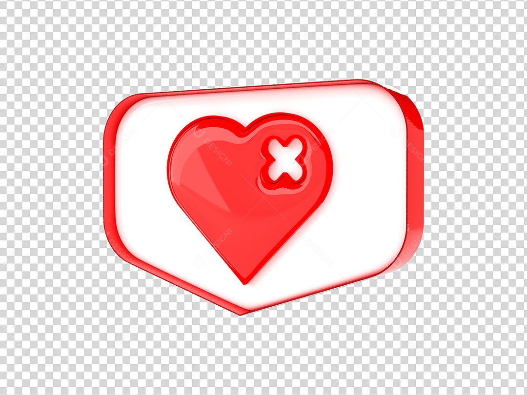 Coração Triste Vermelho e Branco Elemento 3D para Composição PSD