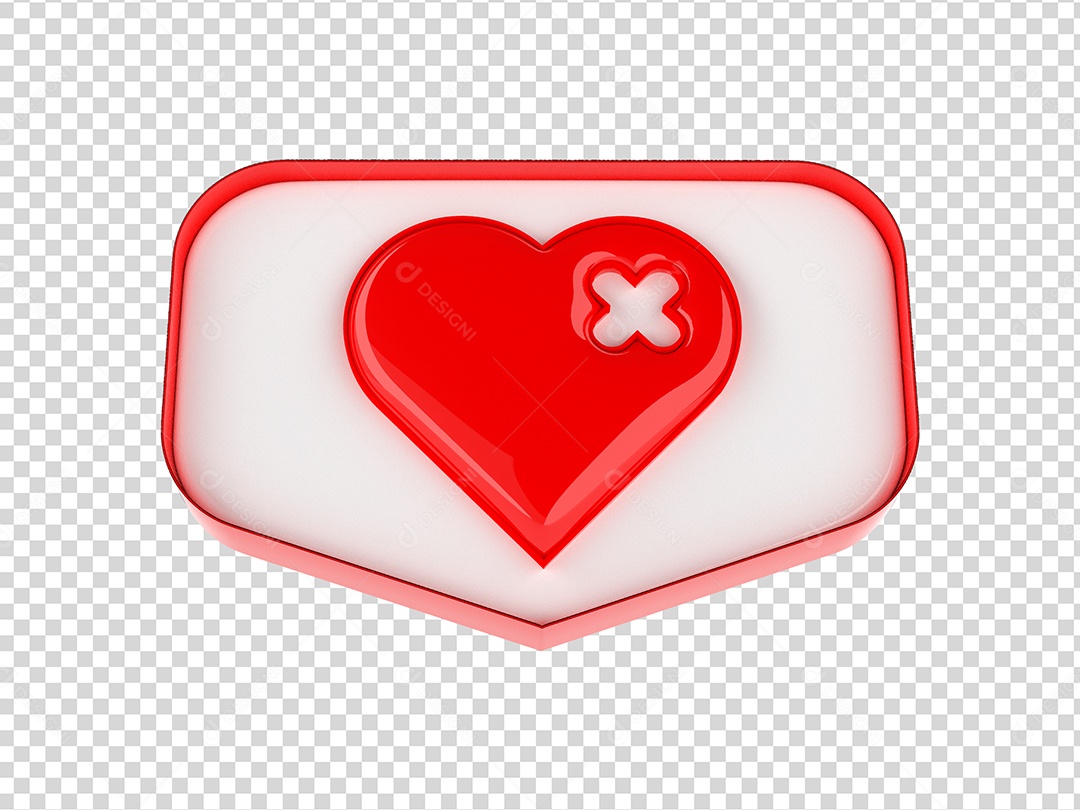 Coração Triste Vermelho e Branco Elemento 3D para Composição PSD