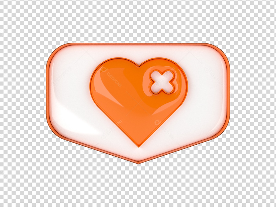 Coração Triste Laranja e Branco Elemento 3D para Composição PSD