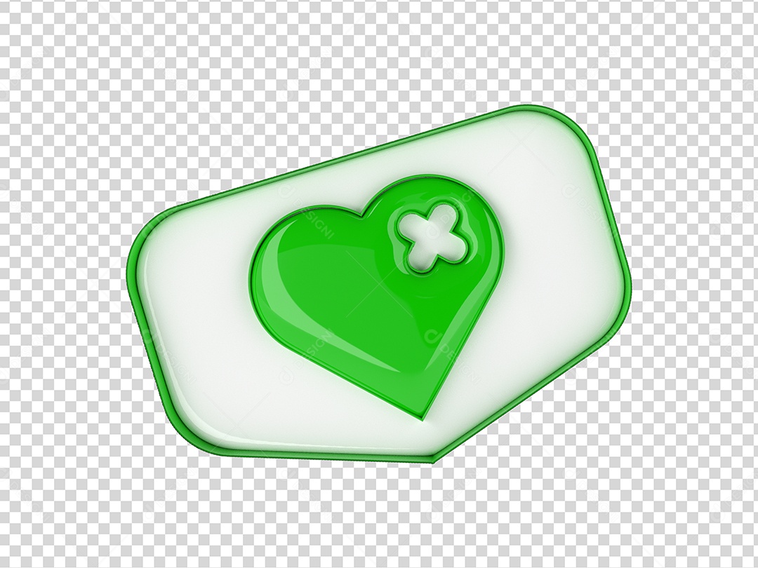 Coração Triste Verde e Branco Elemento 3D para Composição PSD