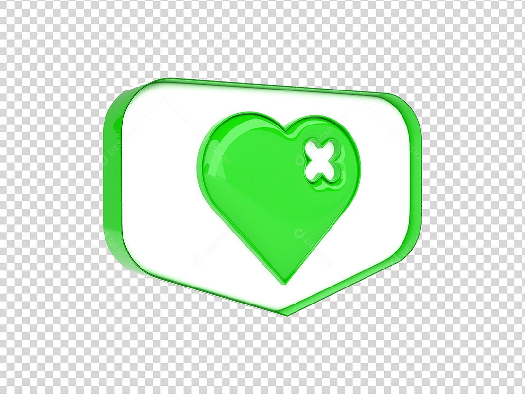Coração Triste Verde e Branco Elemento 3D para Composição PSD
