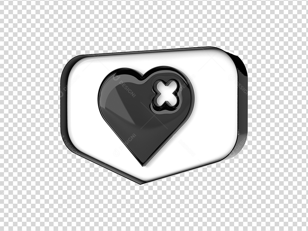 Coração Triste Preto e Branco Elemento 3D para Composição PSD