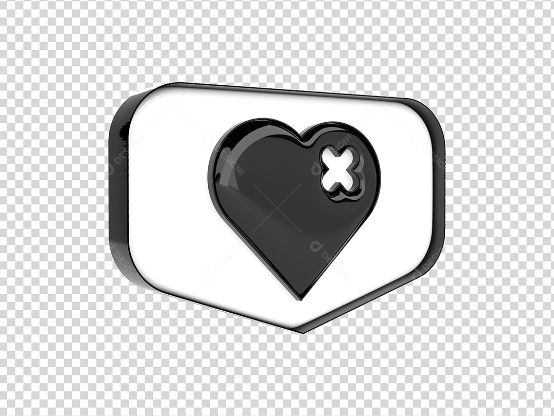 Coração Triste Preto e Branco Elemento 3D para Composição PSD