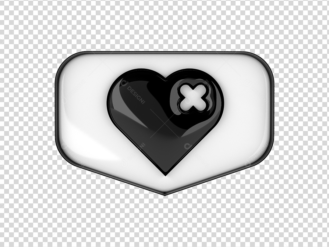 Coração Triste Preto e Branco Elemento 3D para Composição PSD