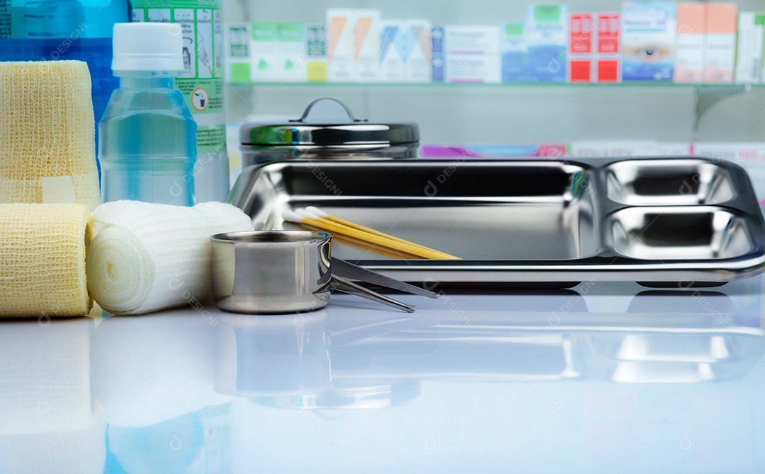 Conjunto de curativos para tratamento de feridas e placa de aço inoxidável, fórceps