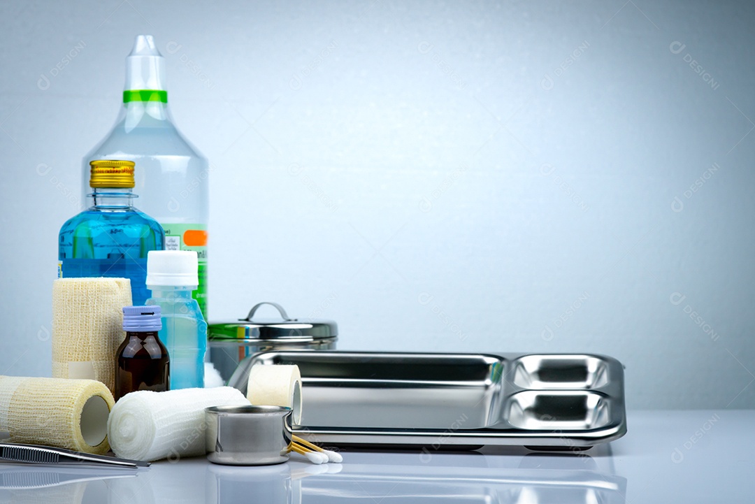 Conjunto de curativos para tratamento de feridas e placa de aço inoxidável, fórceps