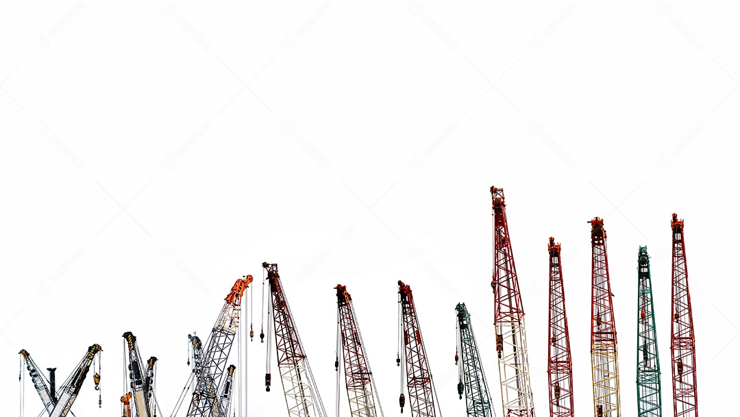 Conjunto de grande guindaste de construção para levantamento pesado isolado em branco