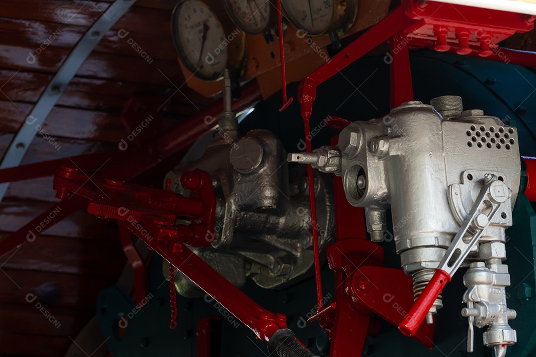 Válvula de controle closeup da locomotiva a vapor.