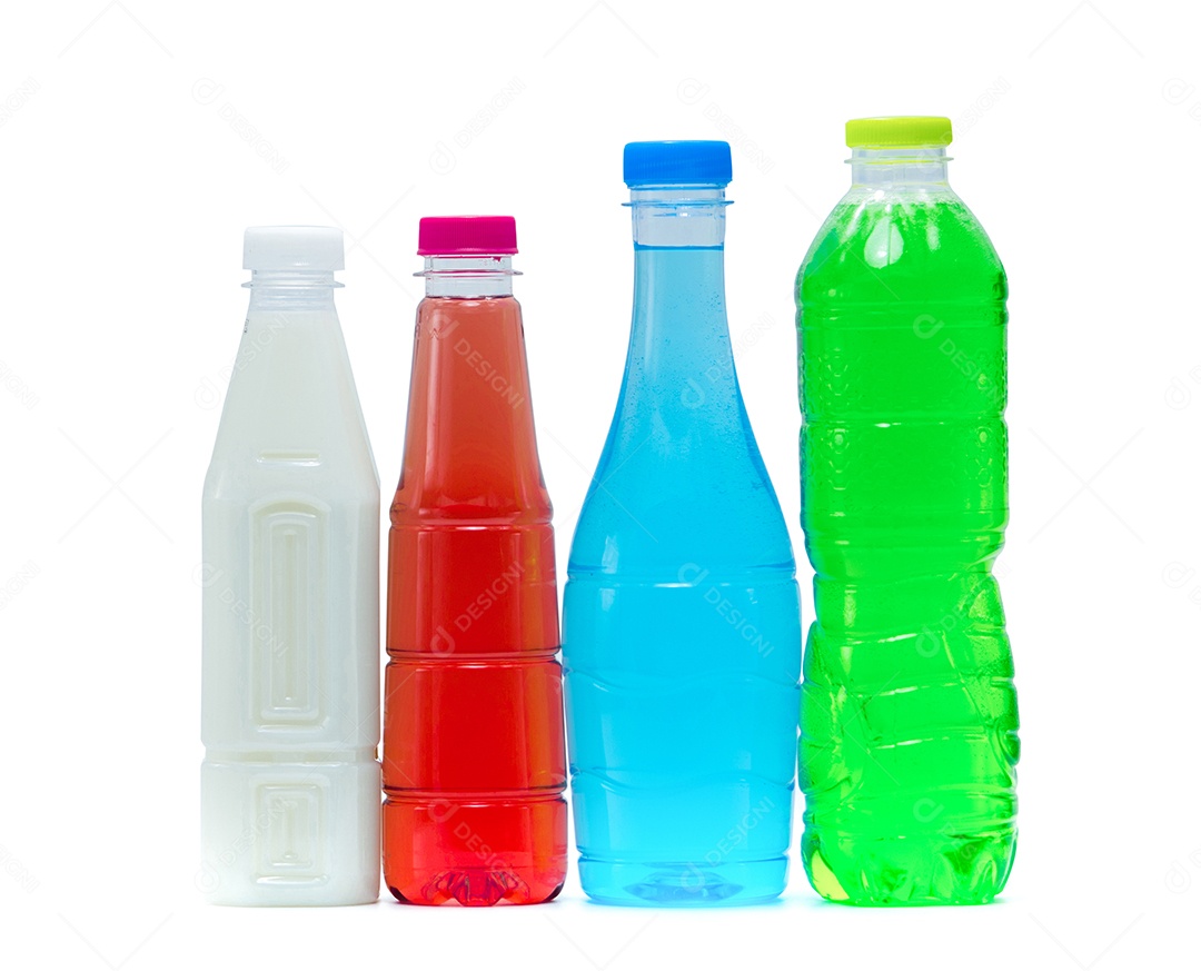 Refrigerante e leite de soja em garrafa de plástico