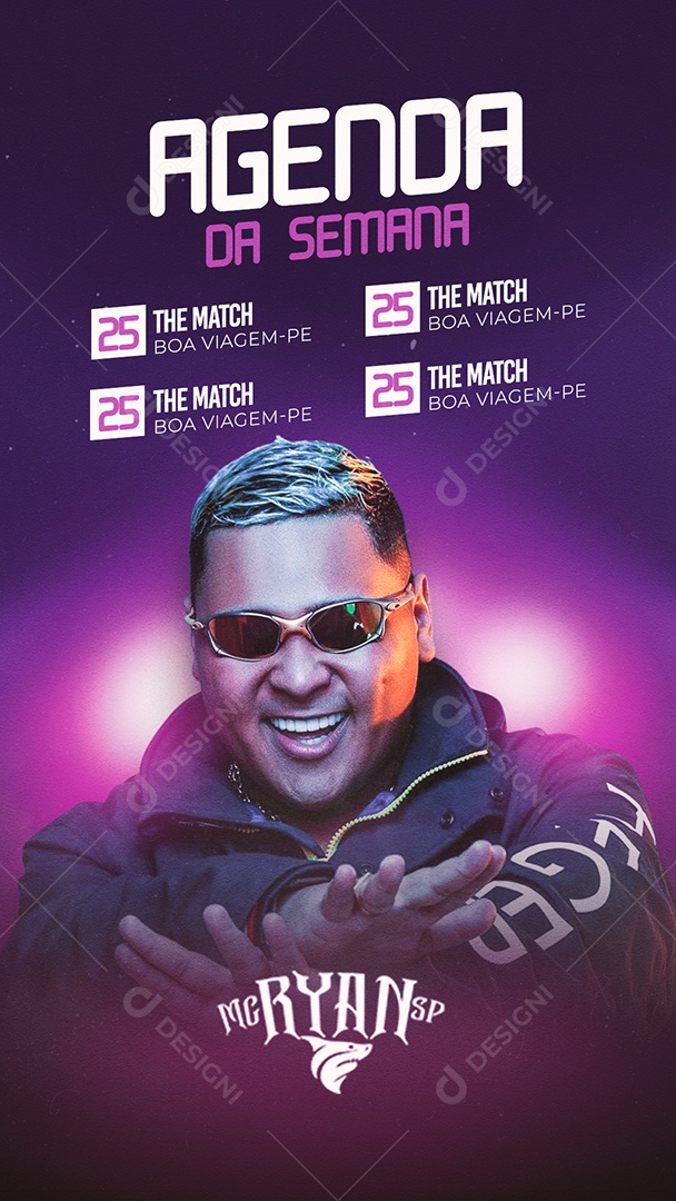 Social Media Flyer Story Agenda da Semana Cantor Mc Ryan PSD Editável