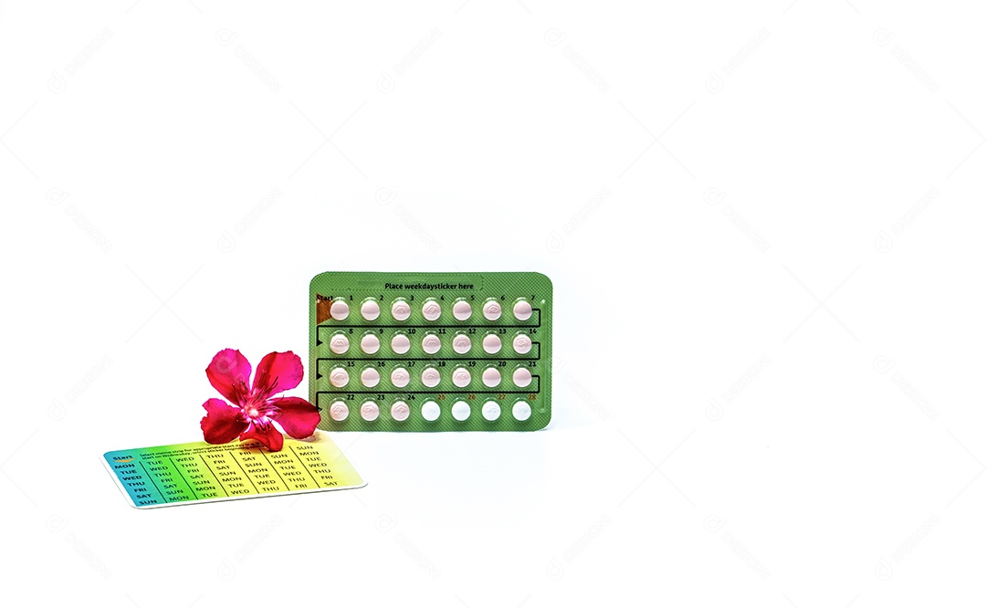 Pílulas anticoncepcionais ou pílulas anticoncepcionais com flor rosa