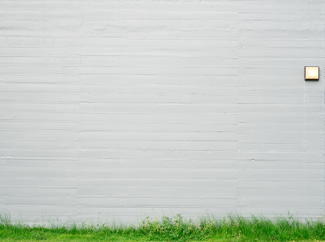 Parede de concreto cinza e grama verde na parte inferior