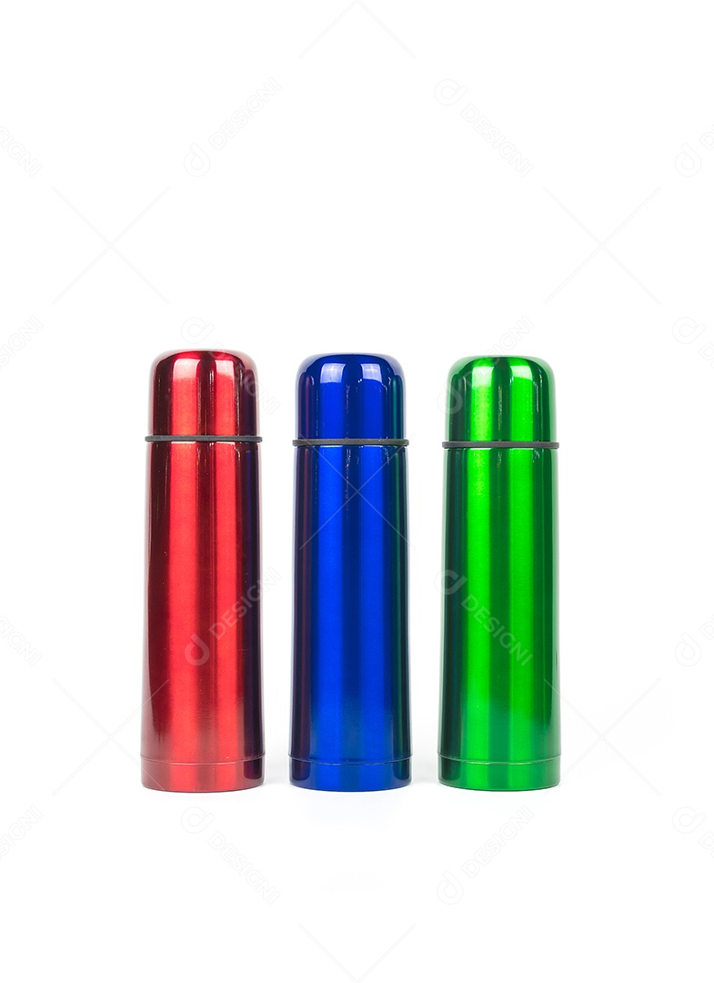 Garrafa térmica isolada no fundo branco. Reutilização de café ou chá