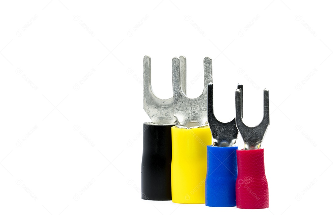 Cor vermelha, azul, amarela e preta dos acessórios do conector do cabo elétrico dos terminais