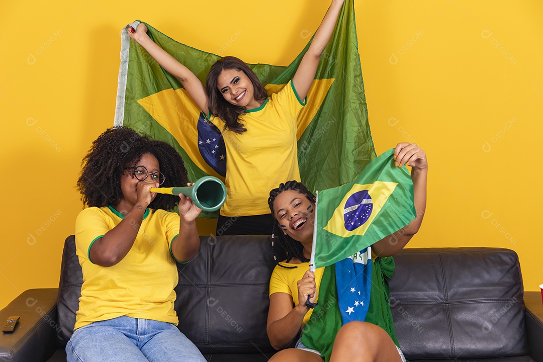 Grupo de amigos torcedores da seleção brasileira jogo do brasil copa do mundo