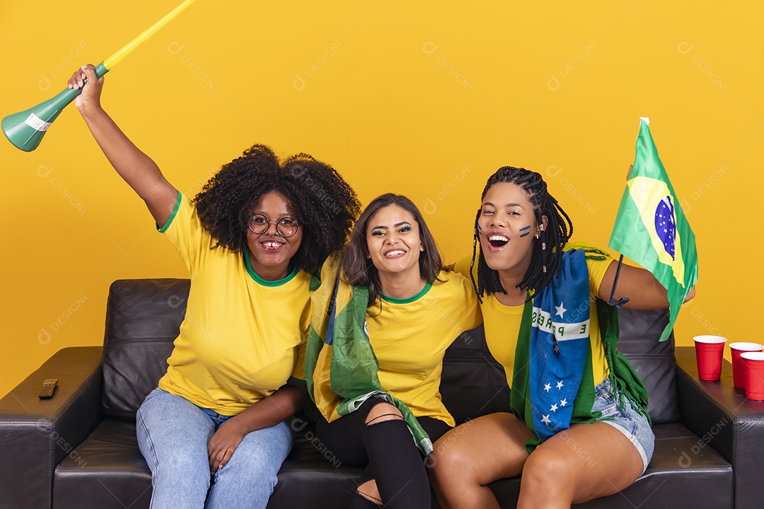 Grupo de amigos torcedores da seleção brasileira jogo do brasil copa do mundo