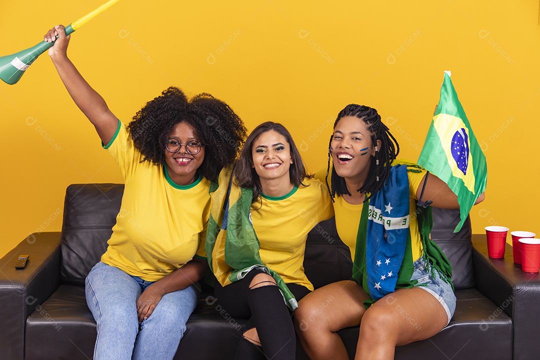 Grupo de amigos torcedores da seleção brasileira jogo do brasil copa do mundo