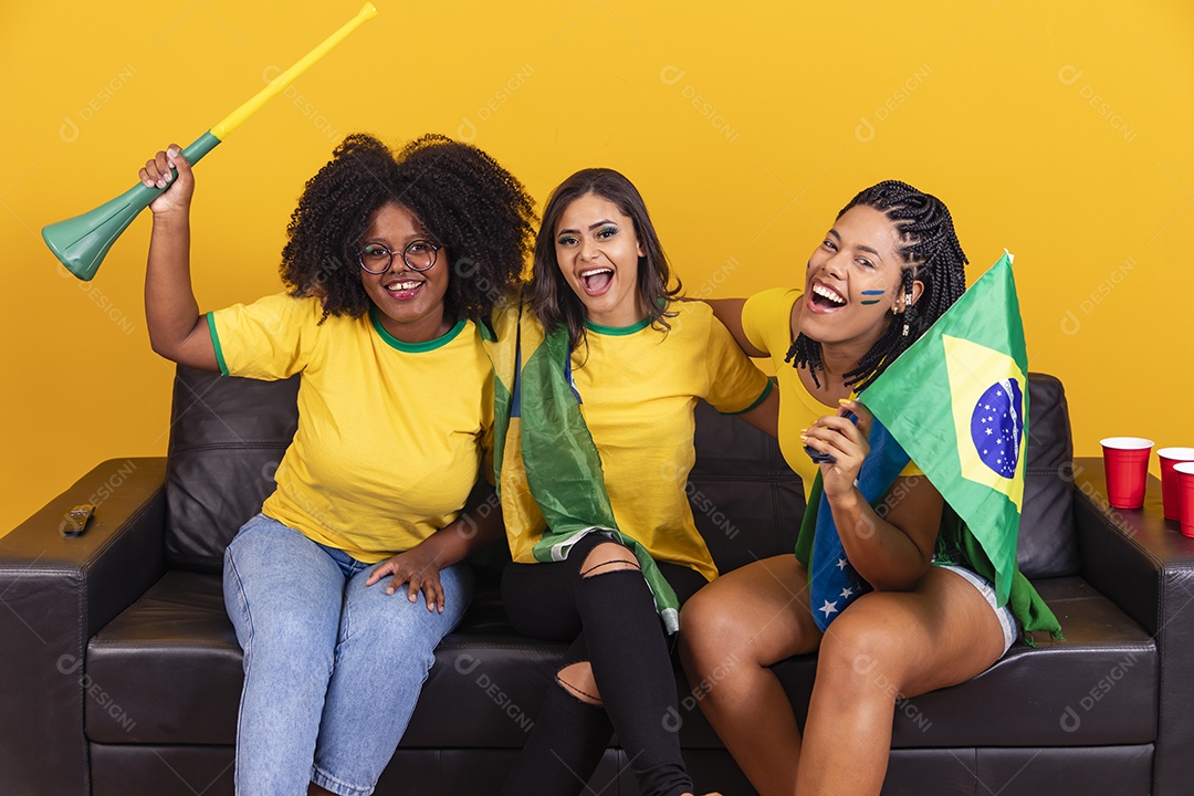 Grupo de amigos torcedores da seleção brasileira jogo do brasil copa do mundo