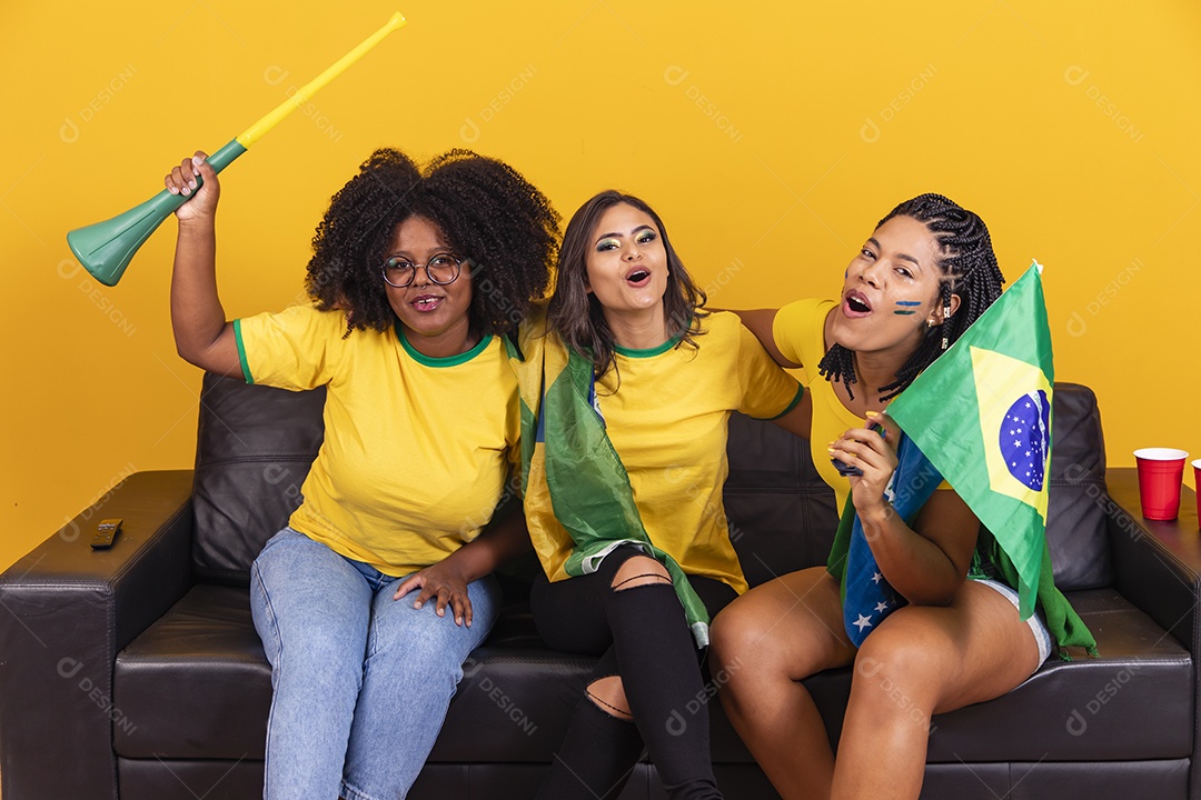 Grupo de amigos torcedores da seleção brasileira jogo do brasil copa do mundo