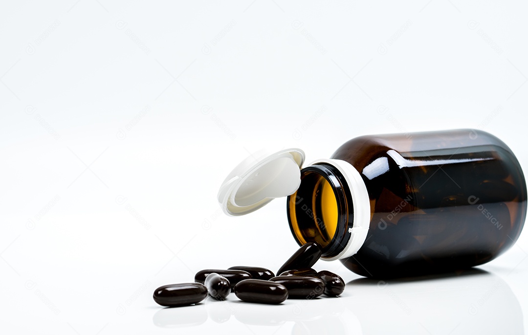 Comprimidos de cápsulas multivitamínicas para gestantes com frasco âmbar