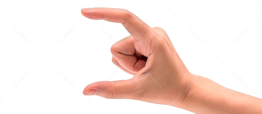 Mão de homem isolada no fundo branco com traçado de recorte