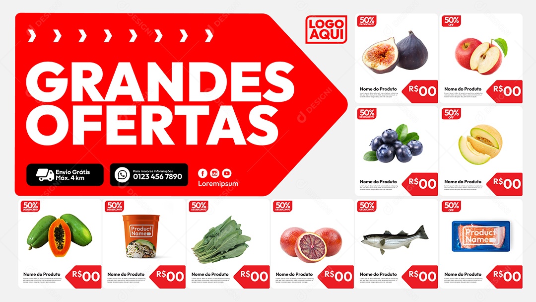 Social Media Banner Template Grandes Ofertas Lojas e Promoção EPS Editável