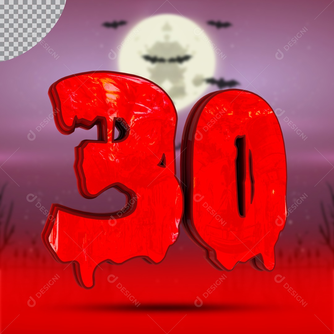 Elemento 3D Para Composição Número 30 Vermelho Textura Derretida PSD