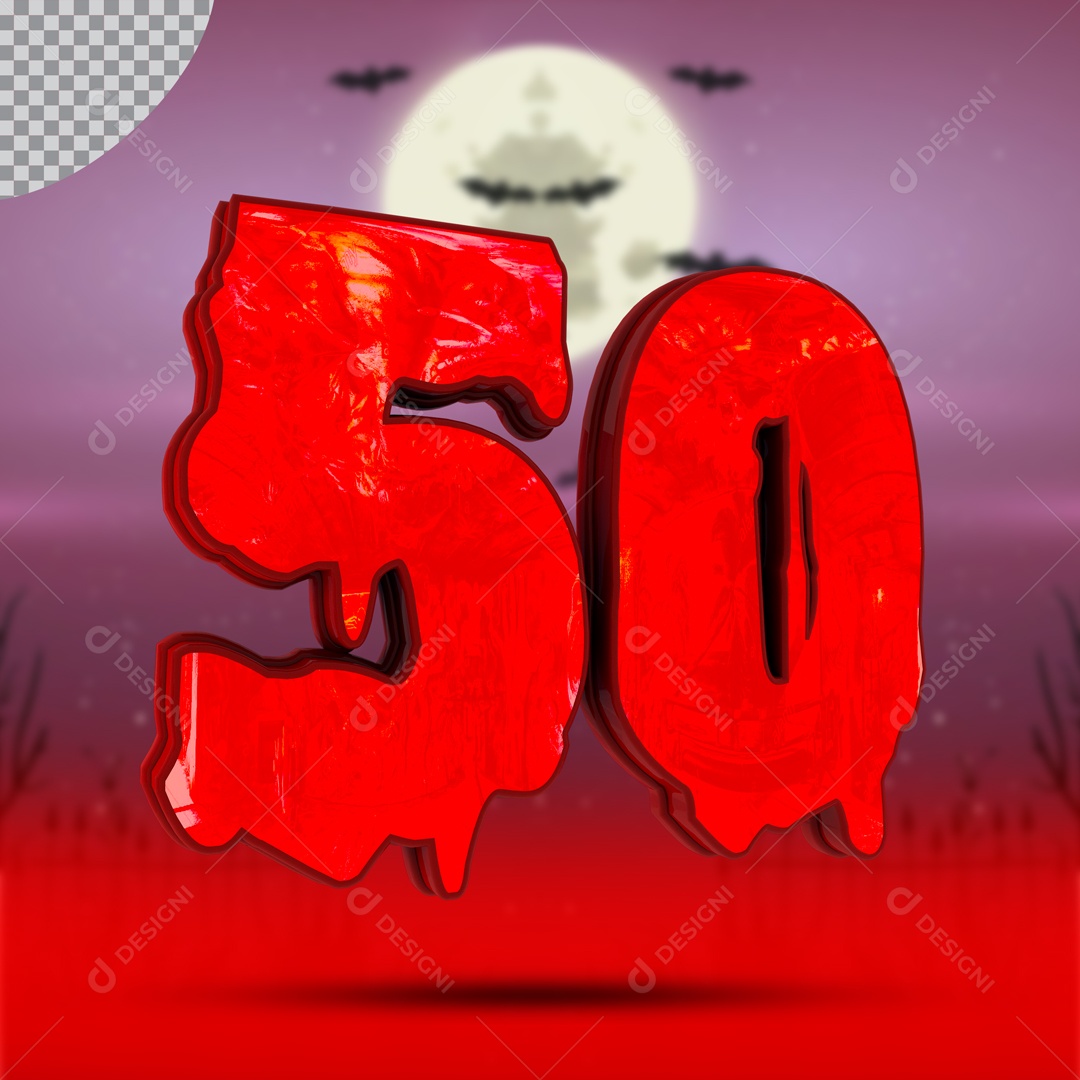 Elemento 3D Para Composição Número 50 Vermelho Textura Derretida PSD