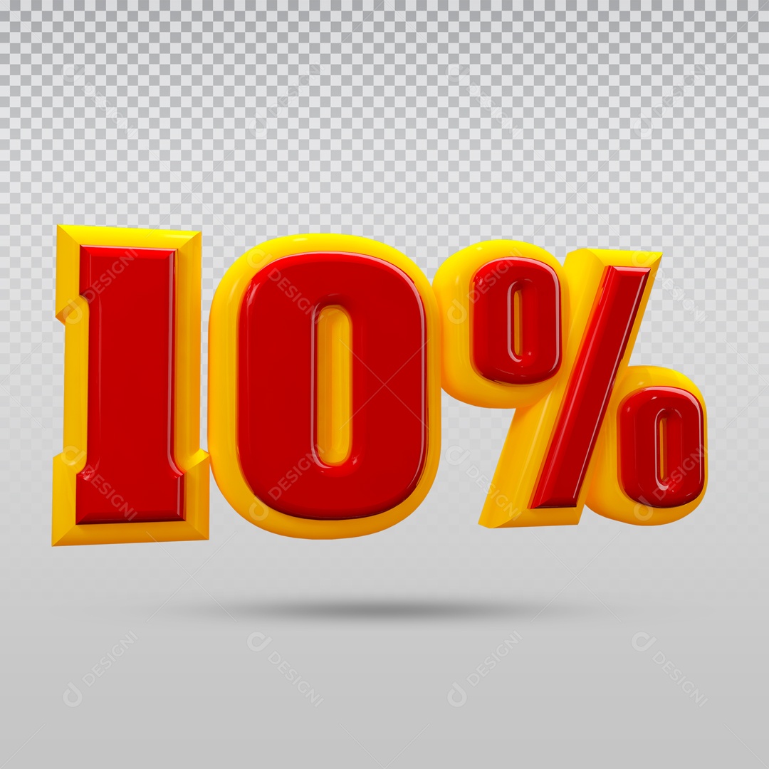 Elemento 3D Para Composição Número 10% Desconto Amarelo e Vermelho PSD