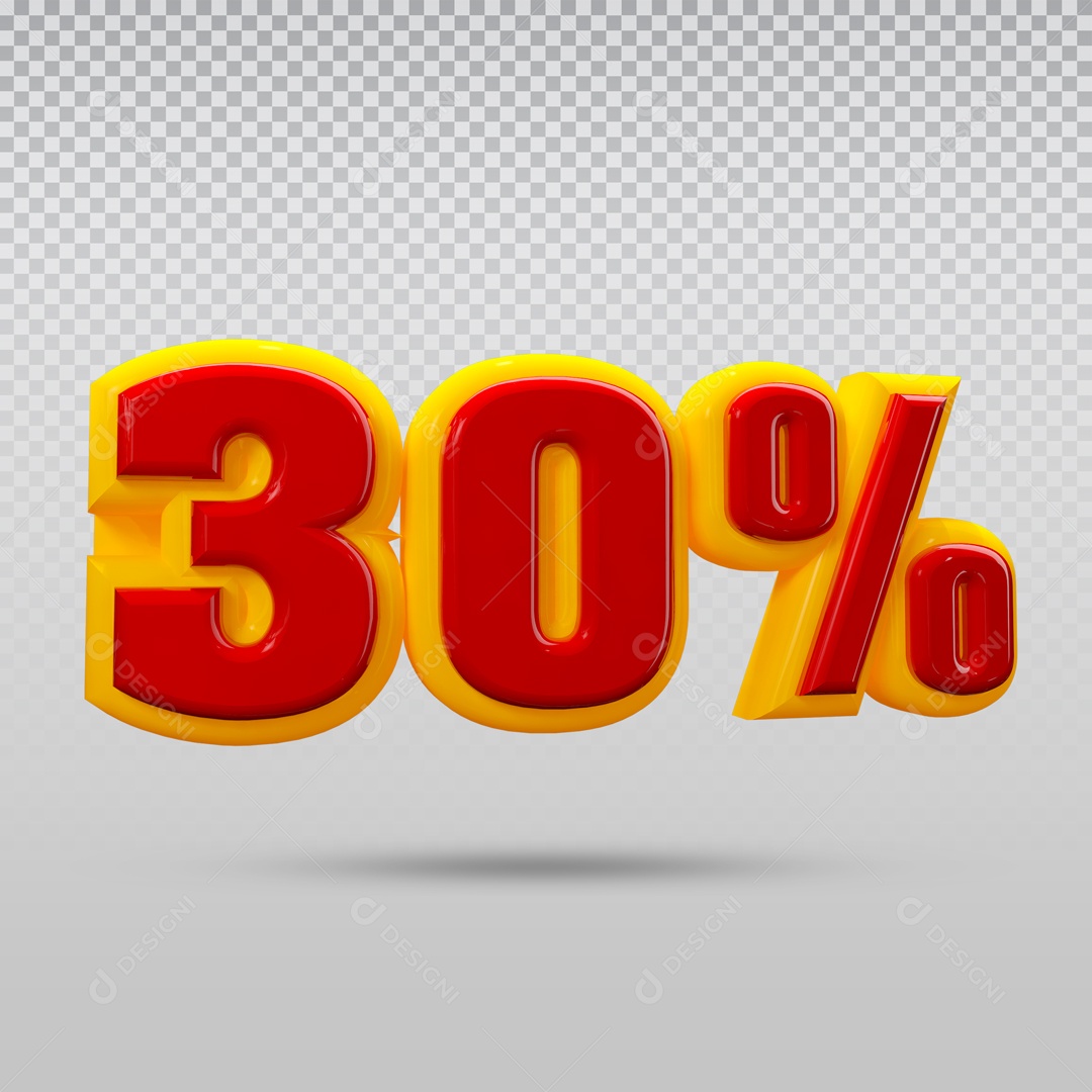 Elemento 3D Para Composição Número 30% Desconto Amarelo e Vermelho PSD