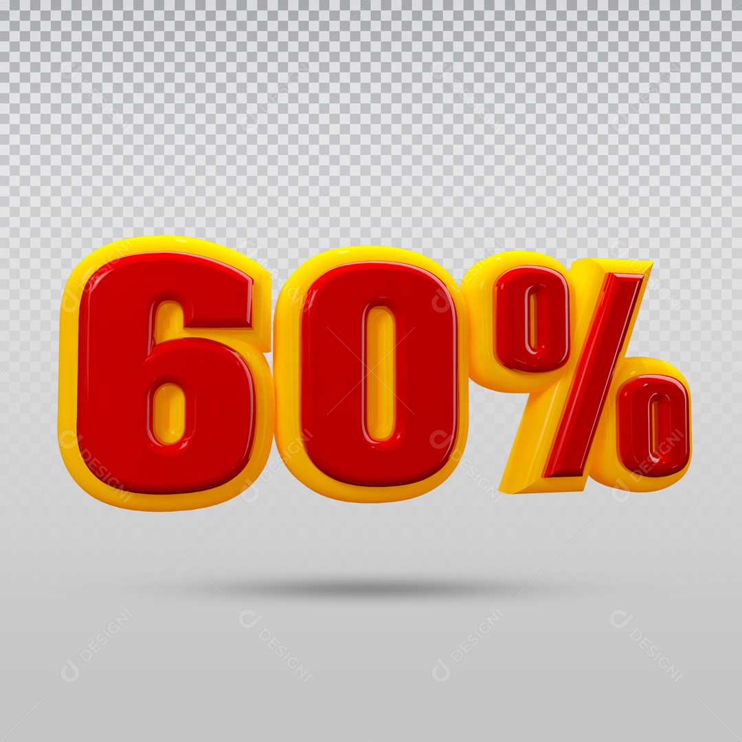 Elemento 3D Para Composição Número 60% Desconto Amarelo e Vermelho PSD