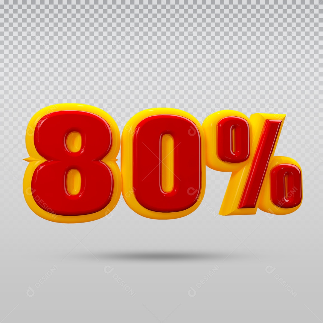 Elemento 3D Para Composição Número 80% Desconto Amarelo e Vermelho PSD