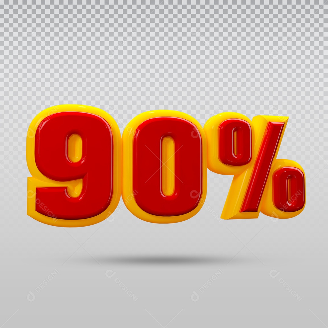 Elemento 3D Para Composição Número 90% Desconto Amarelo e Vermelho PSD