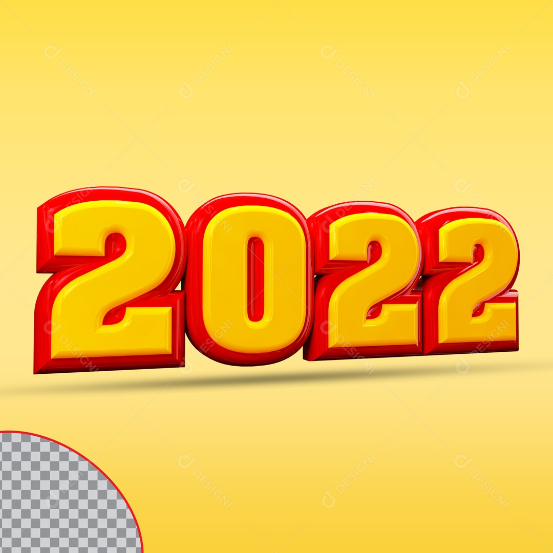 Elemento 3D Ano Novo 2022 Amarelo e Vermelho PSD