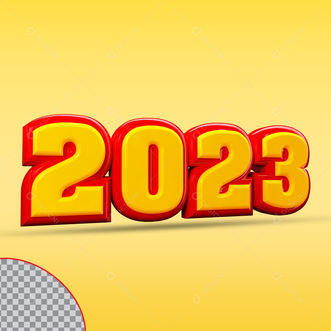 Elemento 3D Ano Novo 2023 Amarelo e Vermelho PSD
