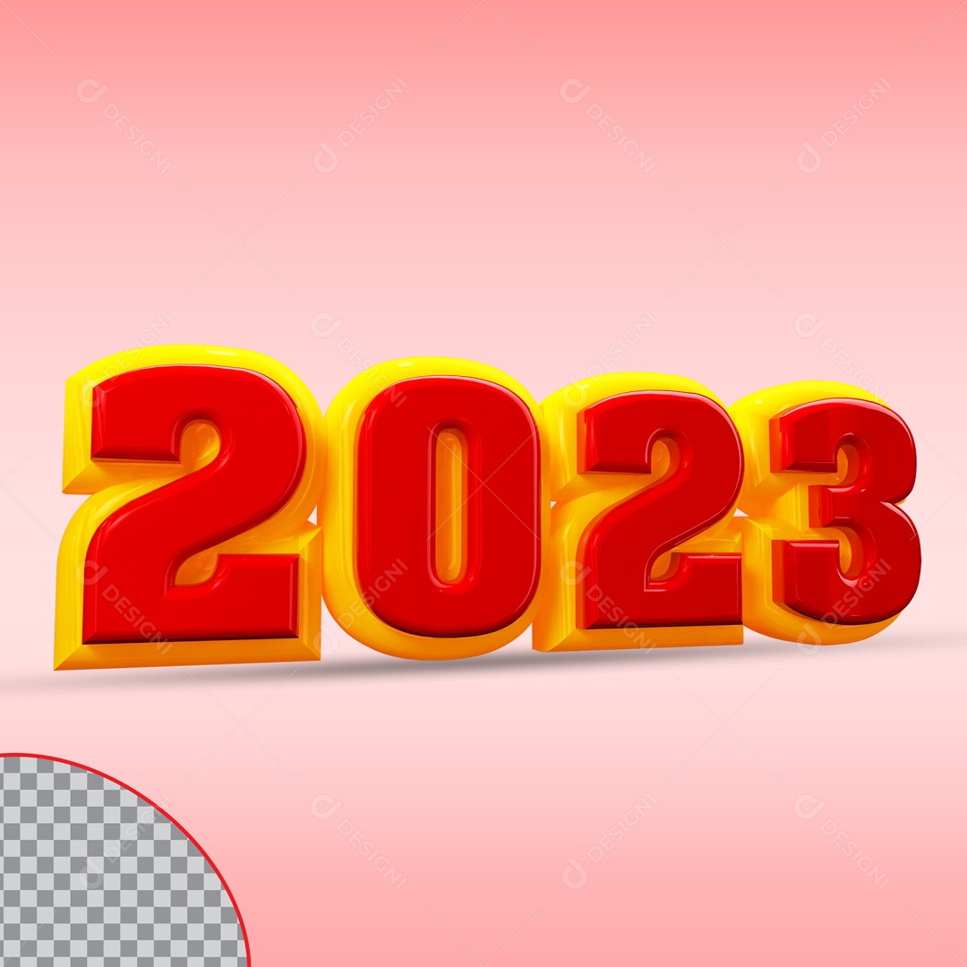 Elemento 3D Ano Novo 2023 Amarelo e Vermelho PSD