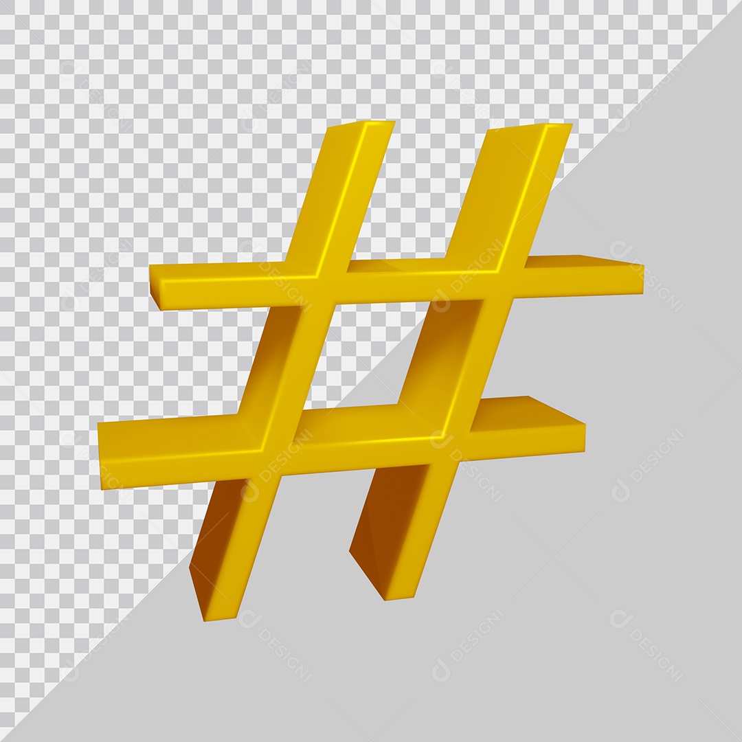 Elemento 3D Para Composição Símbolo de Hashtag Dourado PSD