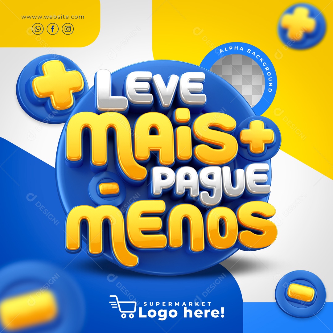 Selo 3D Para Composições Leve Mais Pague Menos Social Media PSD Editável